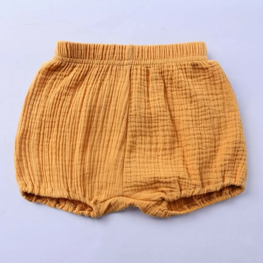 Baby Boy Girl Mustard Crinkled Muslin Bloomer Short Cotton Gauze Diaper Cover